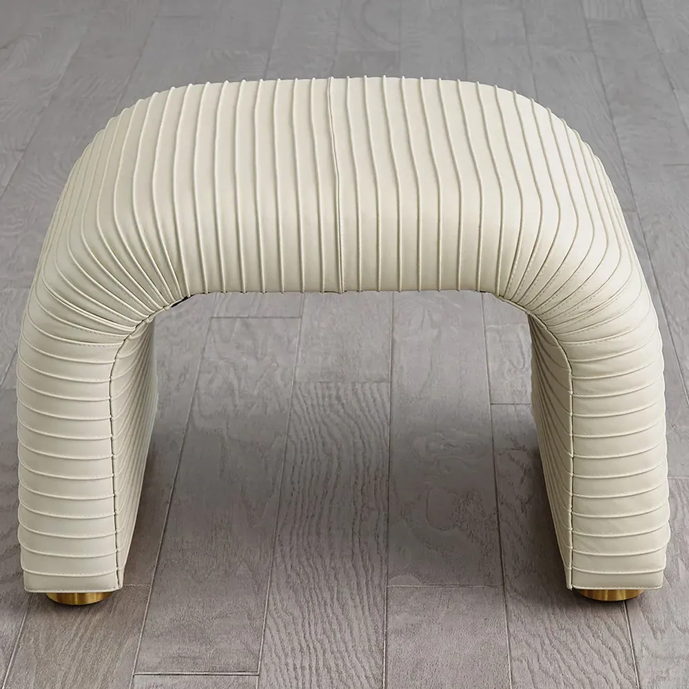 Micah Leather Stool - White