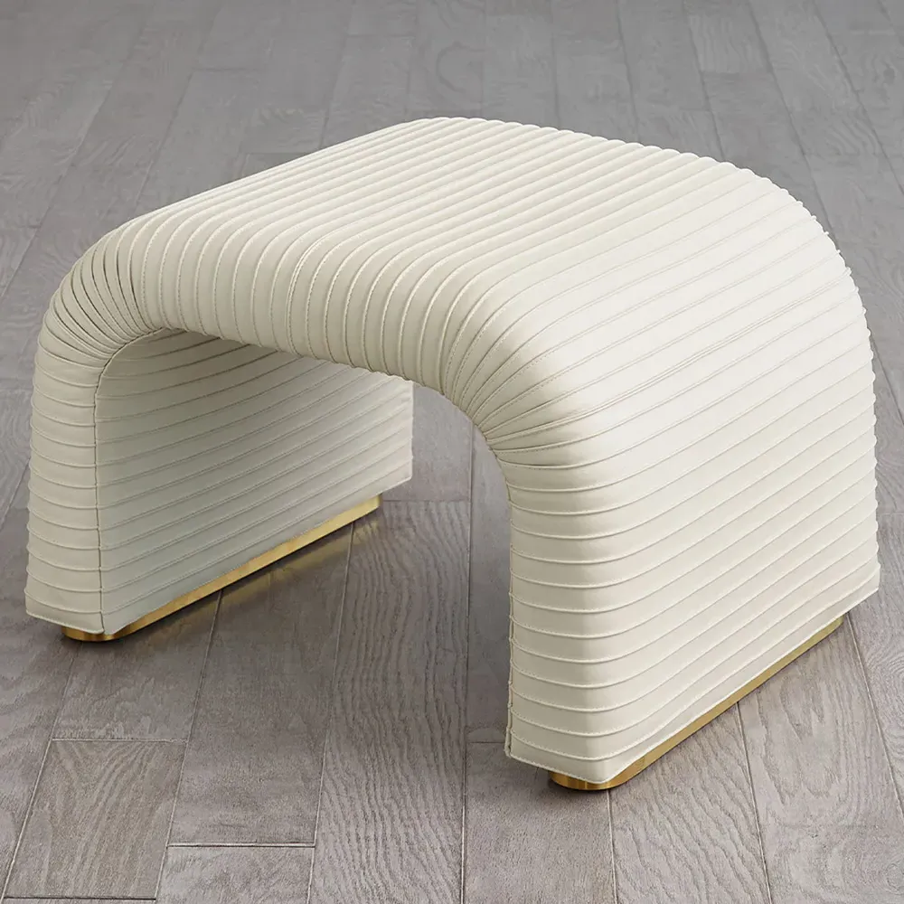 Micah Leather Stool - White