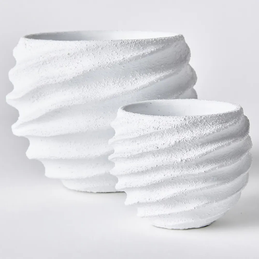 Micah Round Outdoor Pot Planter Set - White, Concrete