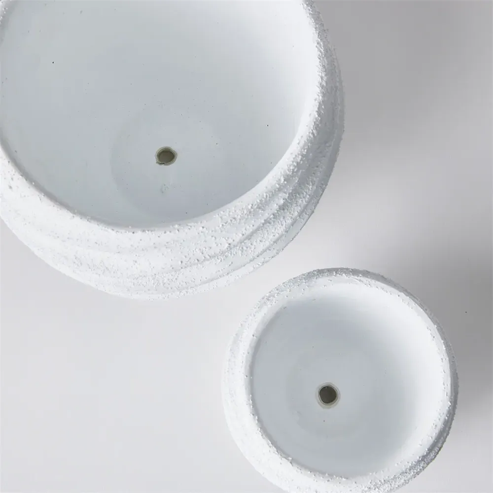 Micah Round Outdoor Pot Planter Set - White, Concrete