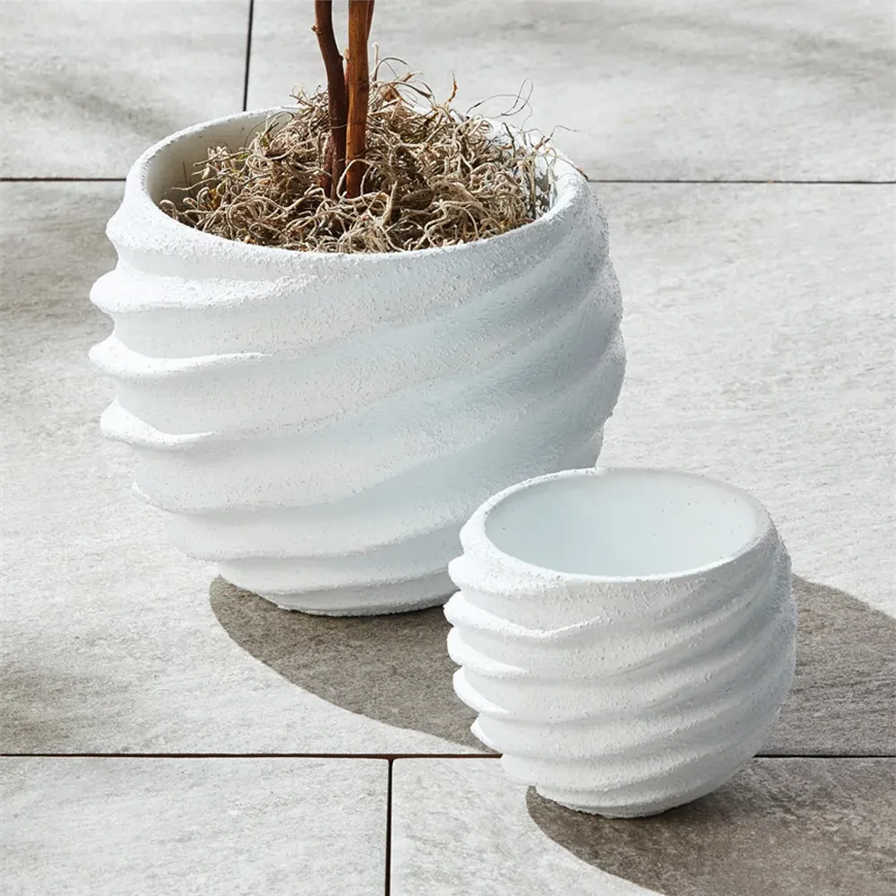 Micah Round Outdoor Pot Planter Set - White, Concrete