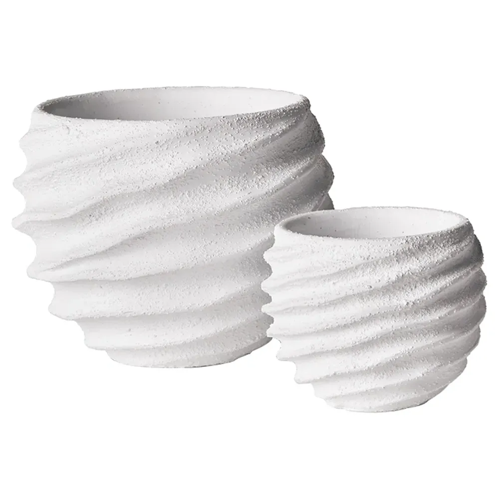 Micah Round Outdoor Pot Planter Set - White, Concrete image