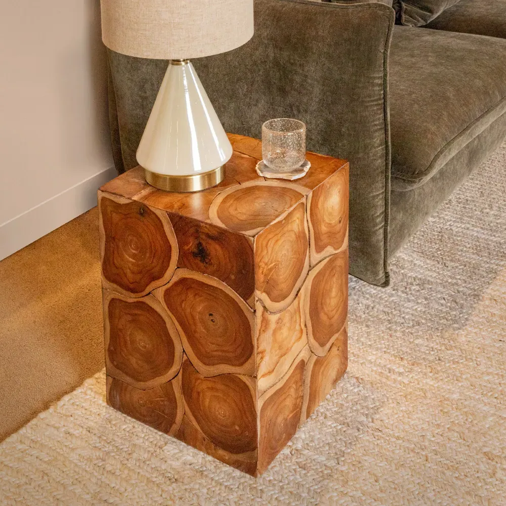 Micah Teak Root Block End Table - Brown