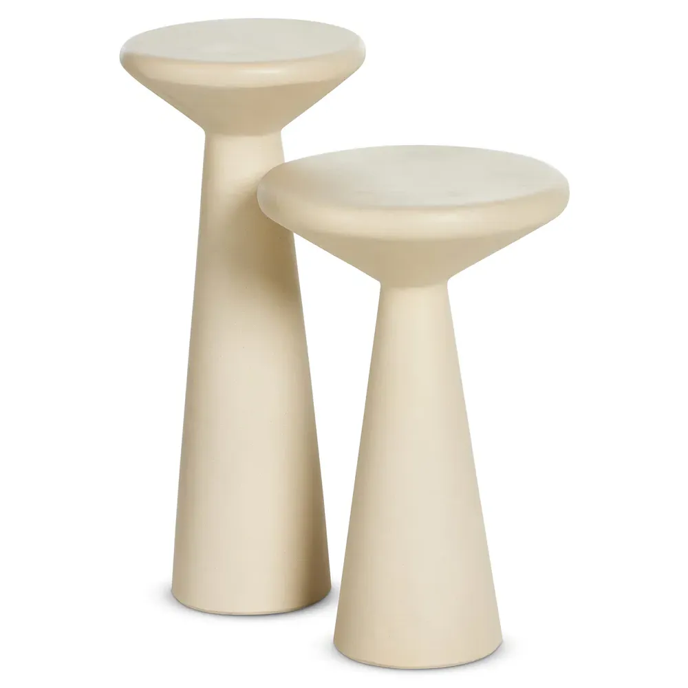 Mika Industrial Bazaar Pedestal Accent Tables Set - Beige, Concrete