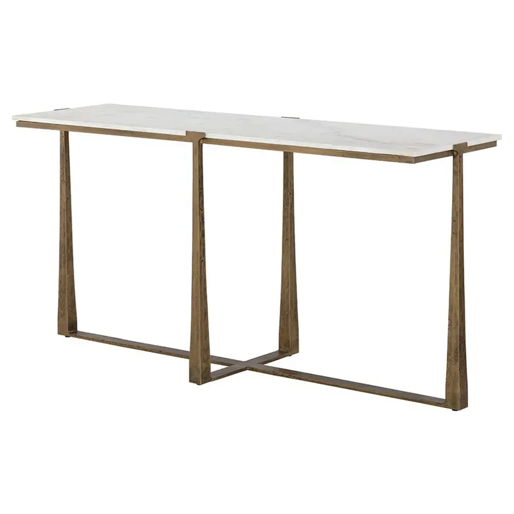 Mikayla Rectangular Console Table - White, Marble