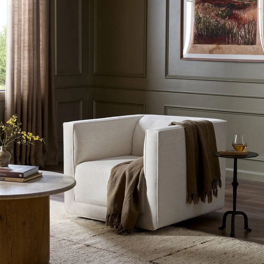 Miko Swivel Chair - Cream, Performance Fabric