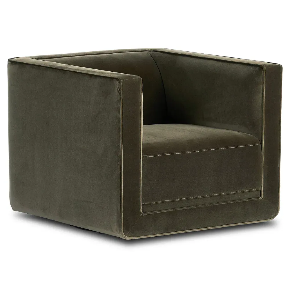 Miko Swivel Chair - Olive Green, Velvet