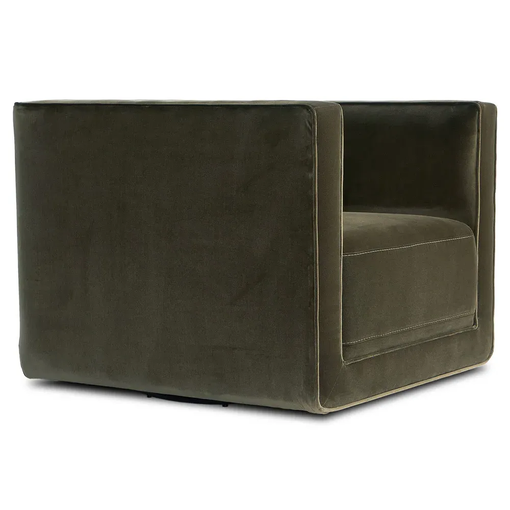 Miko Swivel Chair - Olive Green, Velvet