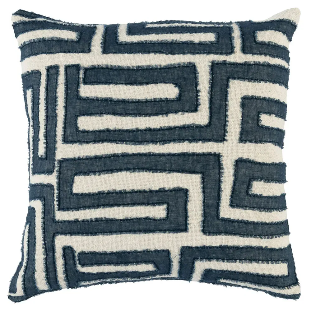 Mila Embroidered Throw Pillow - Blue, Cotton image