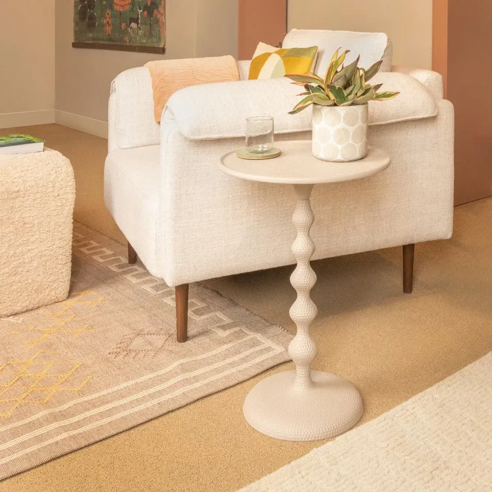 Milton Round End Table - White, Aluminum