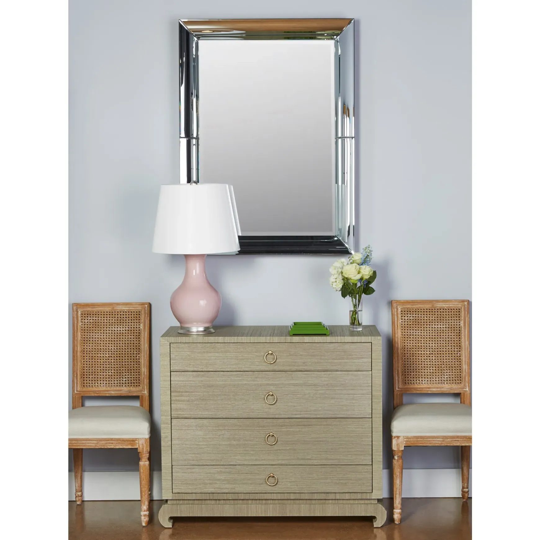 Ming Regency 4-Drawer Dresser with Chow Feet - Sage Green, Grasscloth