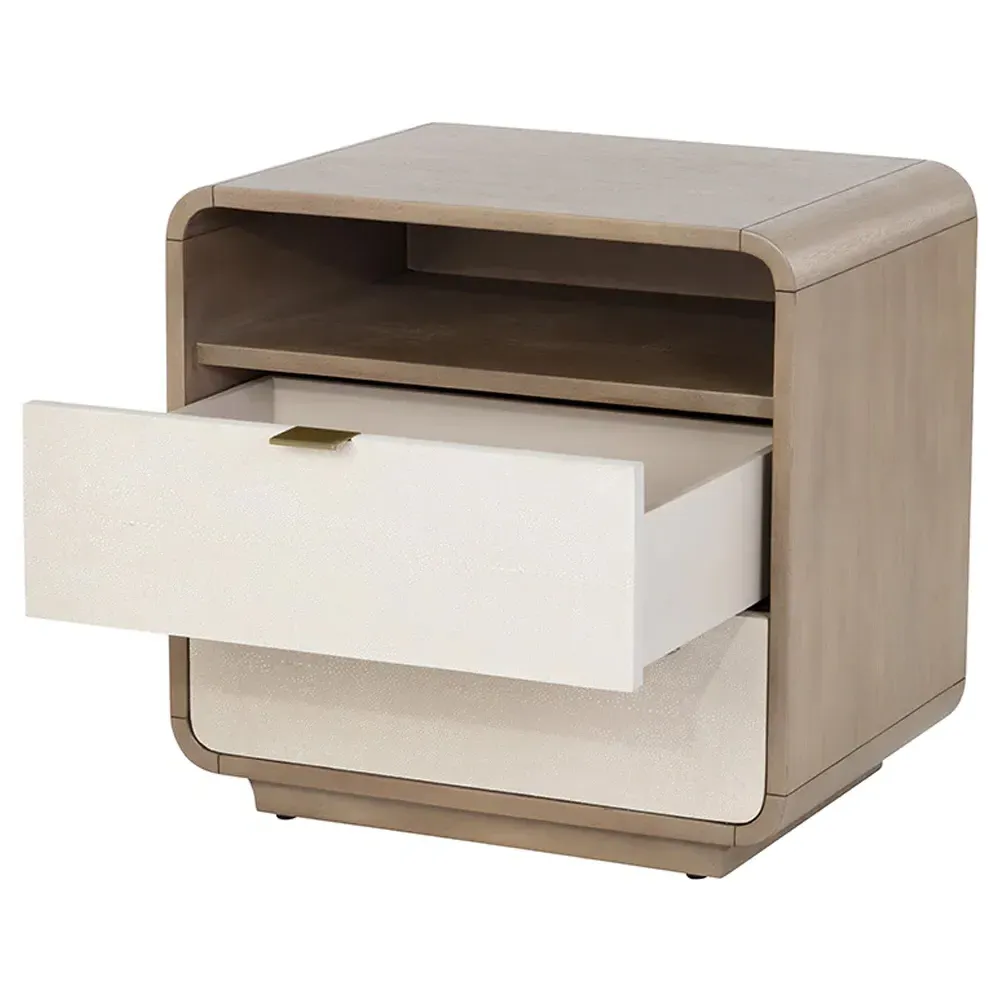 Minhee Nightstand with Soft Close Drawers - Cream, Acacia