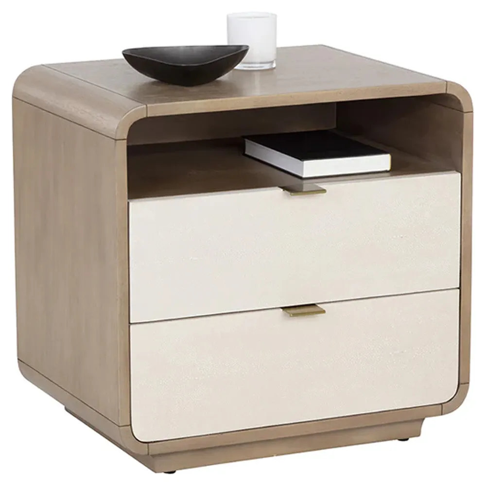 Minhee Nightstand with Soft Close Drawers - Cream, Acacia