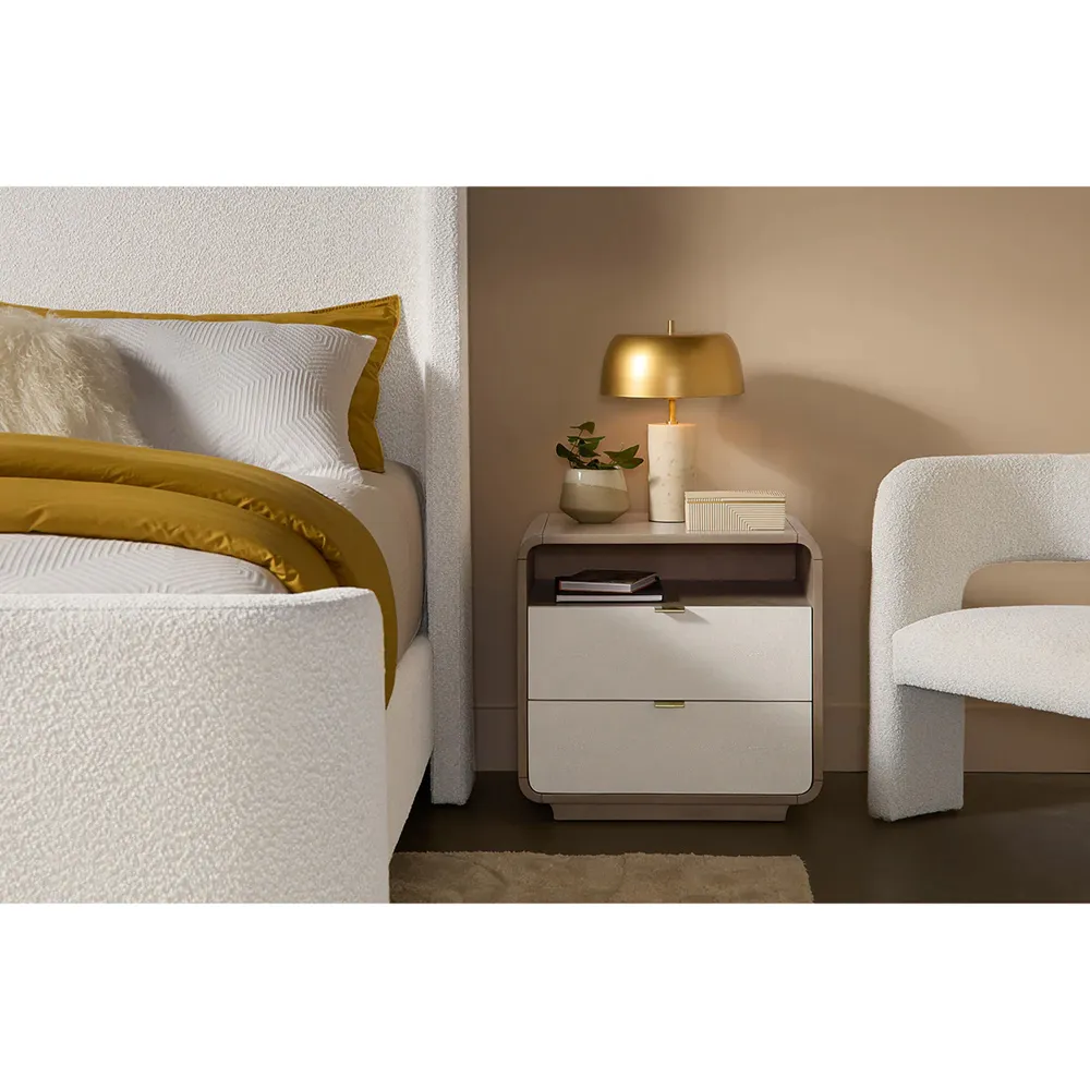 Minhee Nightstand with Soft Close Drawers - Cream, Acacia
