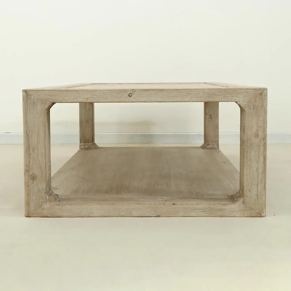 Minnie Rectangular Coffee Table with Rattan - White, Pine Wood