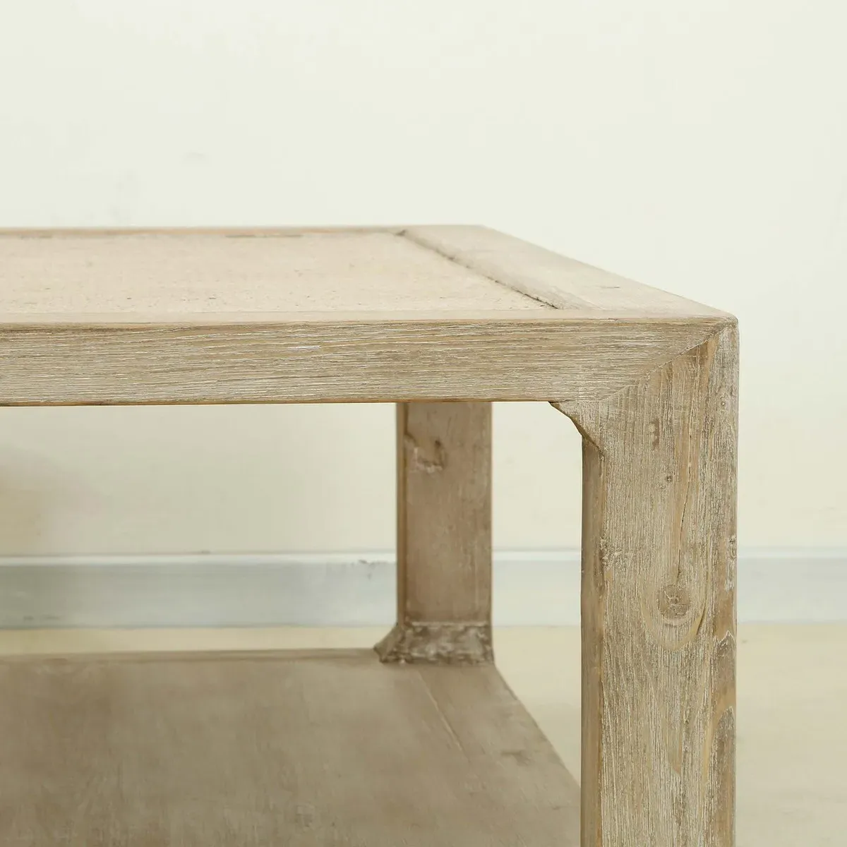 Minnie Rectangular Coffee Table with Rattan - White, Pine Wood