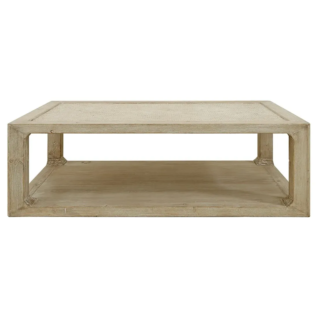 Minnie Rectangular Coffee Table with Rattan - White, Pine Wood image
