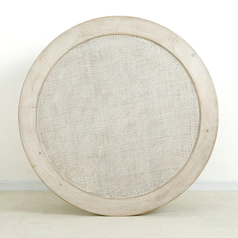 Minnie Round Coffee Table with Rattan - White, Pine Wood