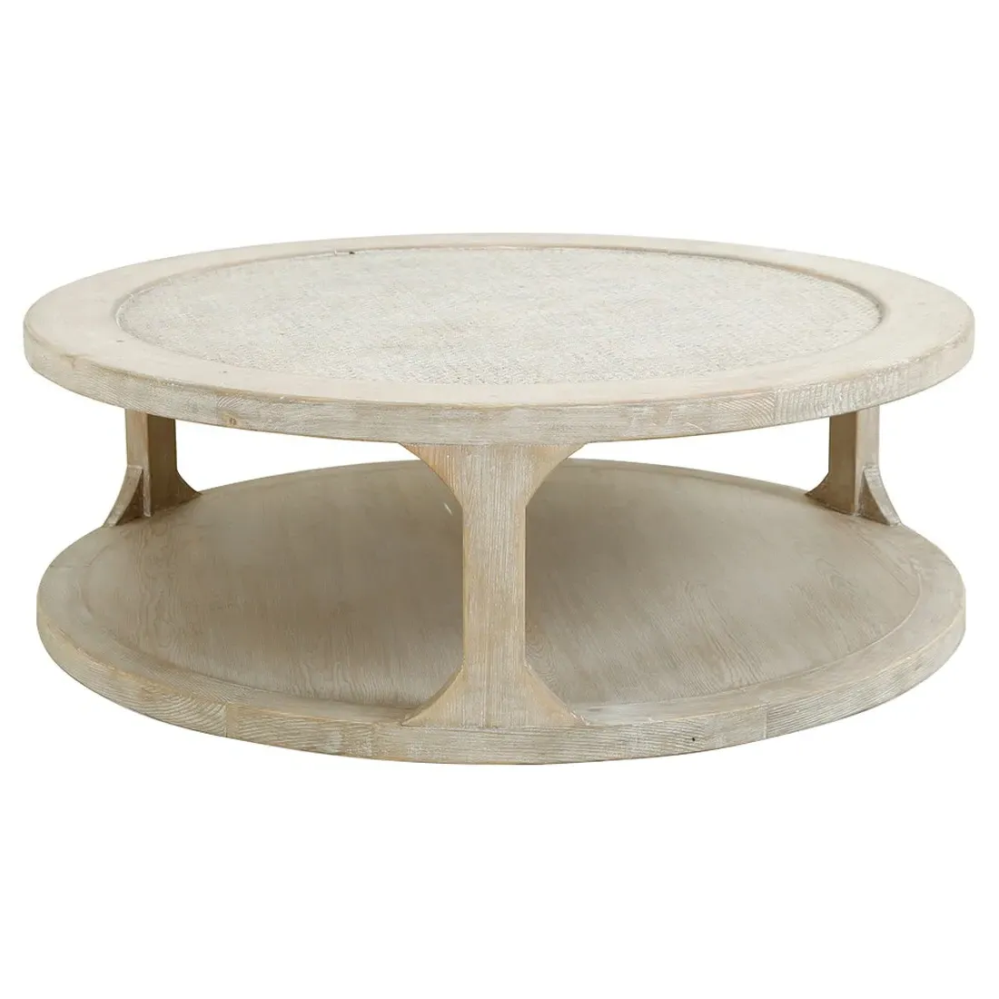 Minnie Round Coffee Table with Rattan - White, Pine Wood