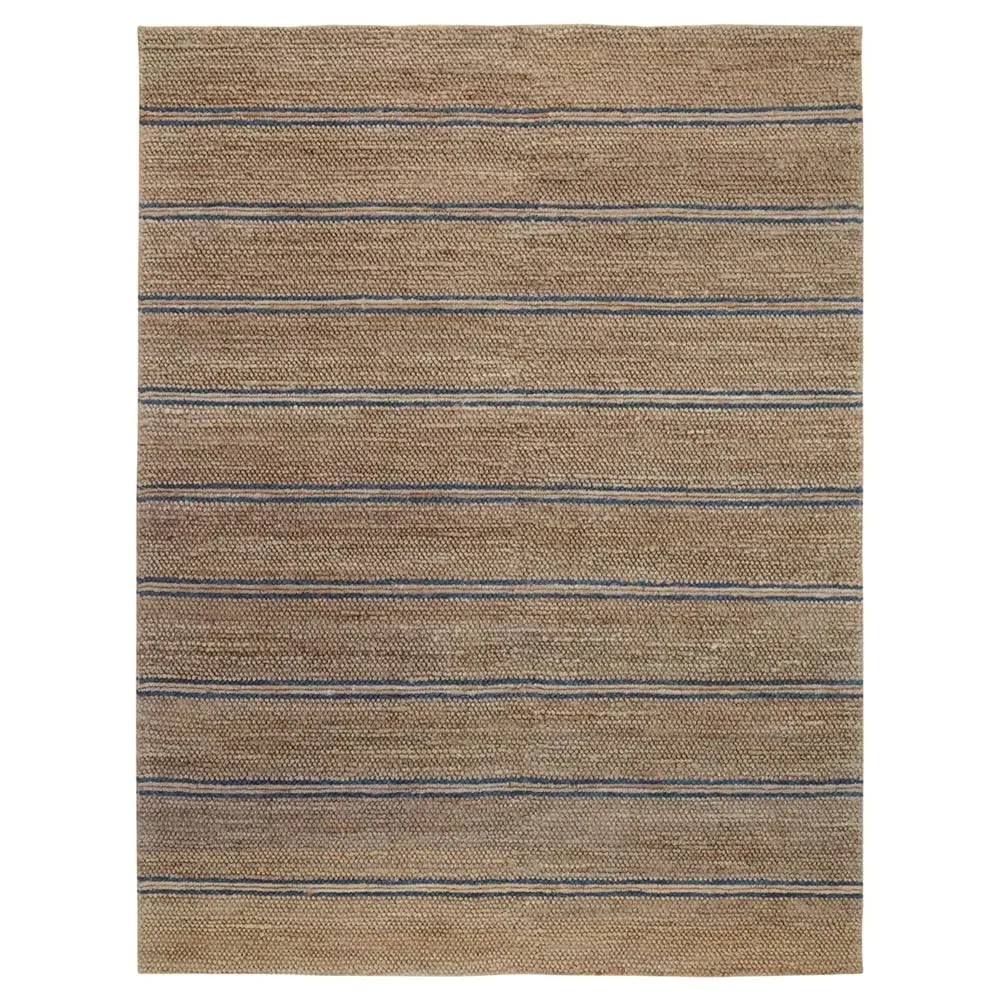 Mira 8x10 Striped Rug - Navy Blue, Jute