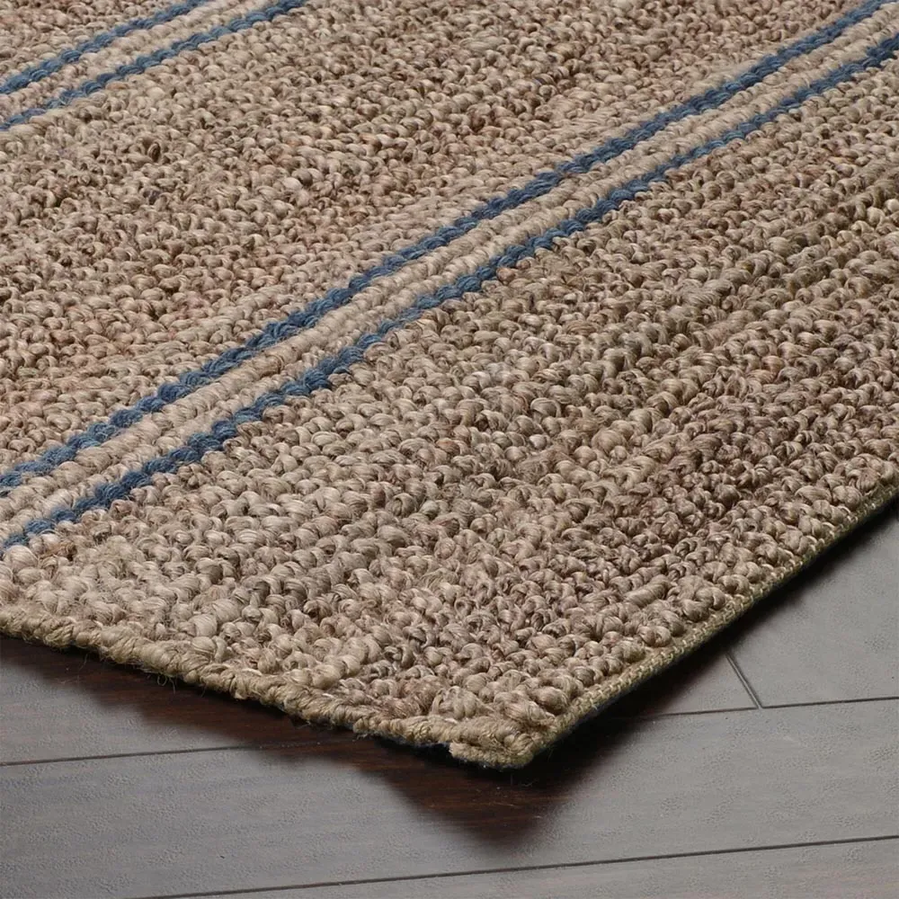Mira 9x12 Striped Rug - Navy Blue, Jute