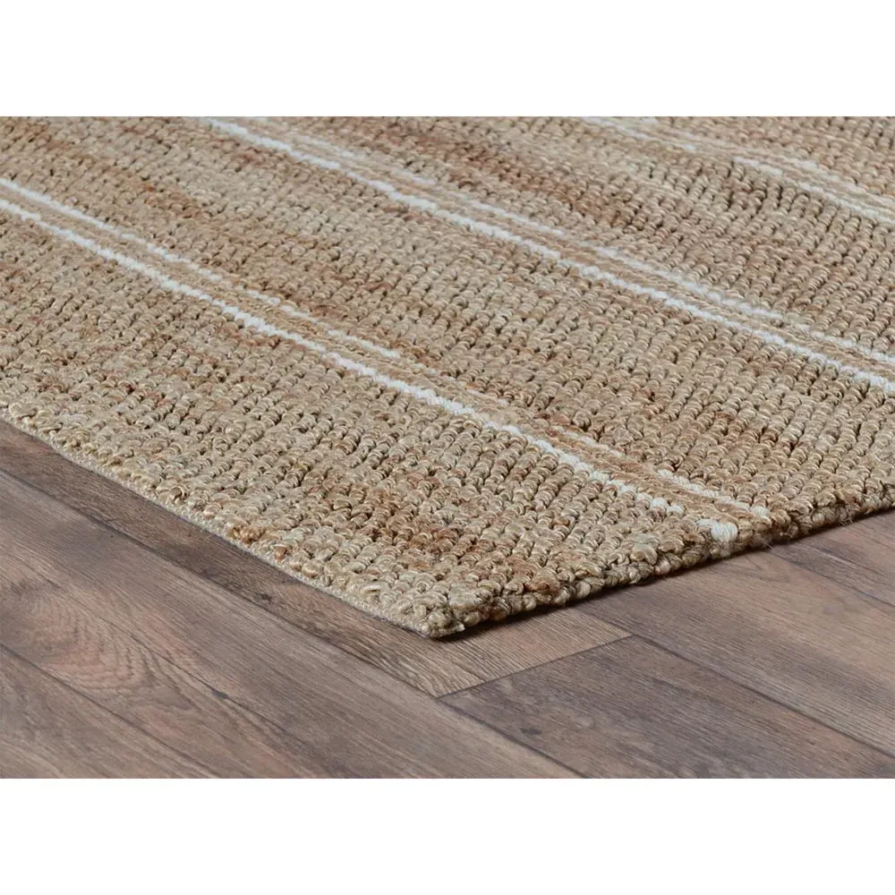 Mira 9x12 Striped Rug - White, Jute