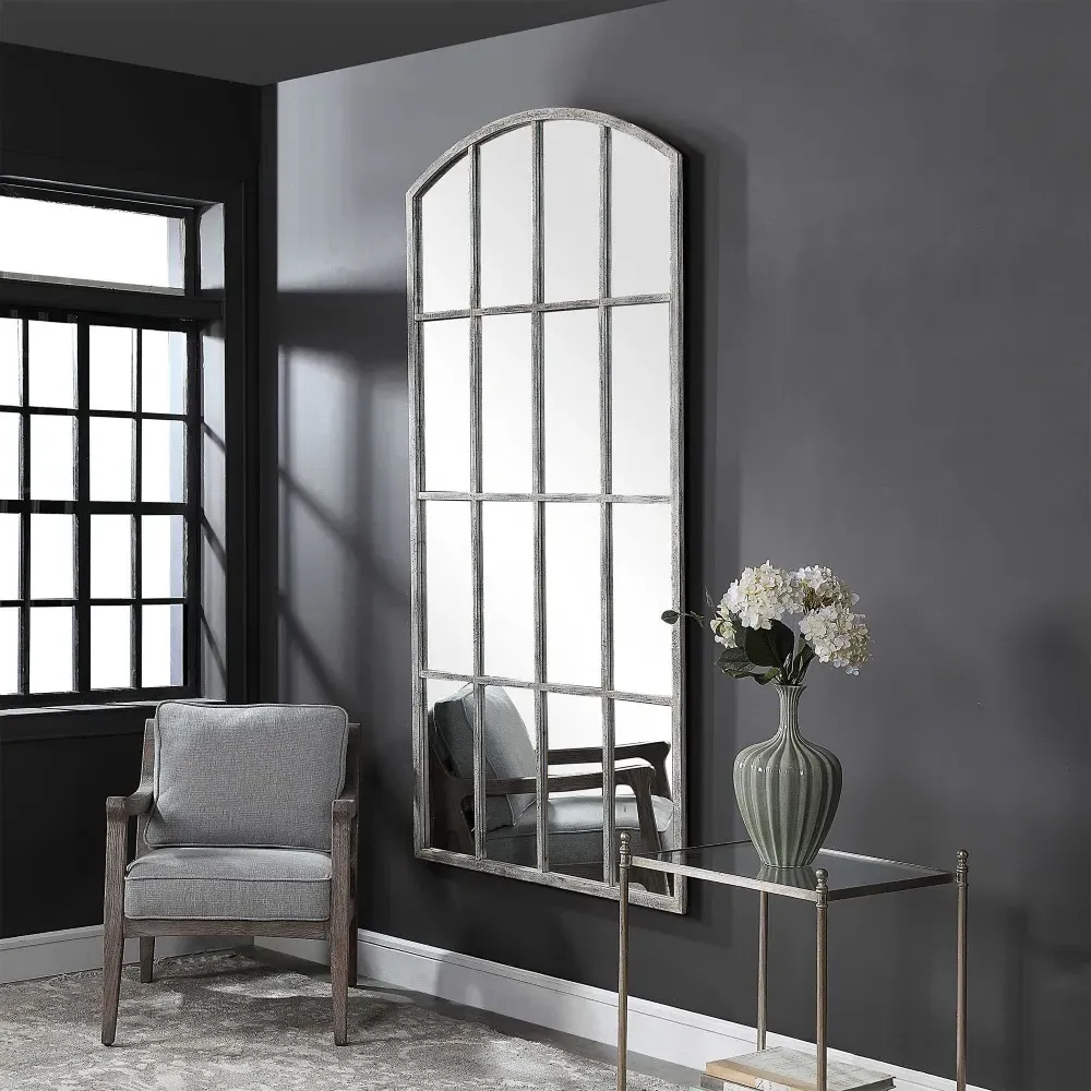 Mira Arched Floor Mirror - Grey, Iron