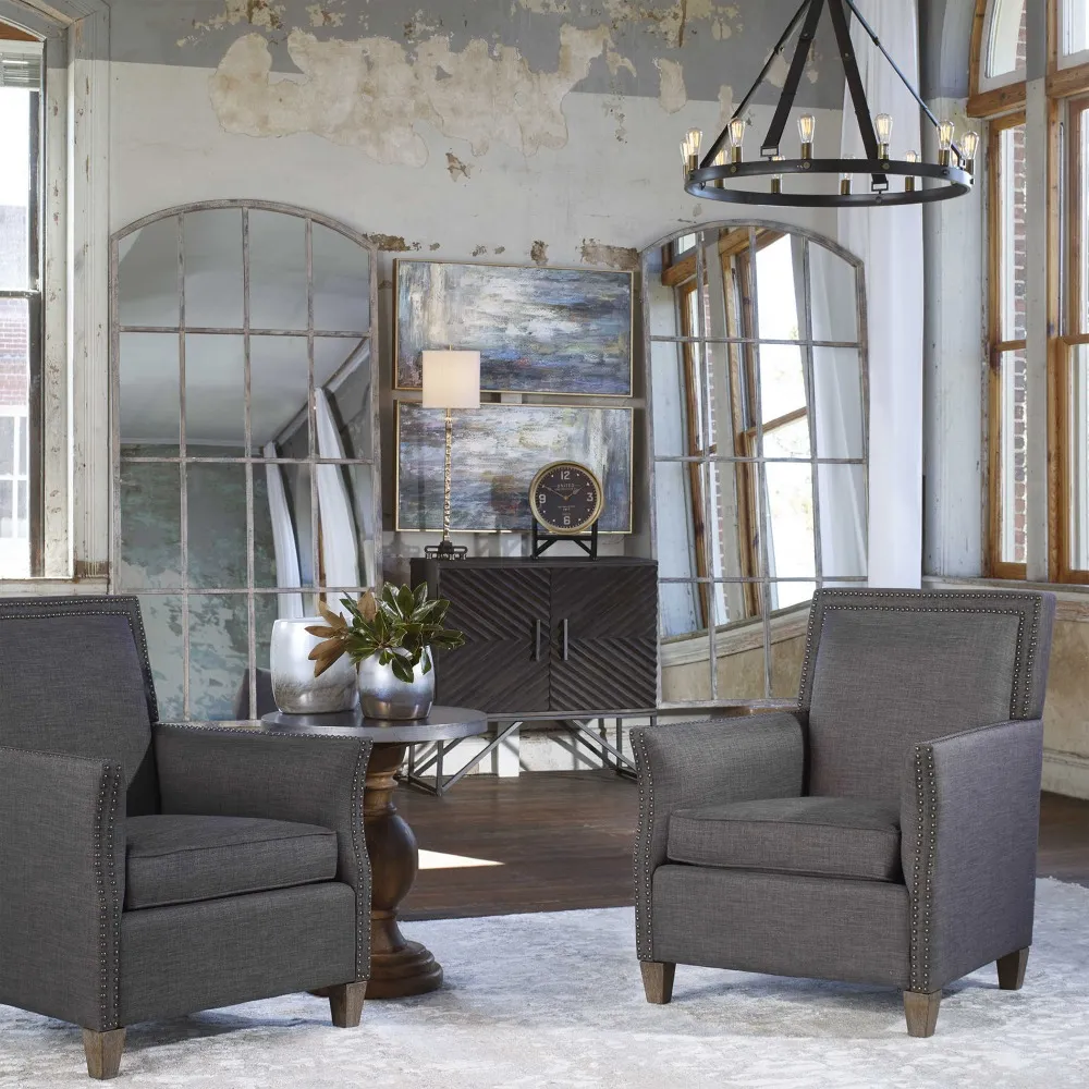 Mira Arched Floor Mirror - Grey, Iron