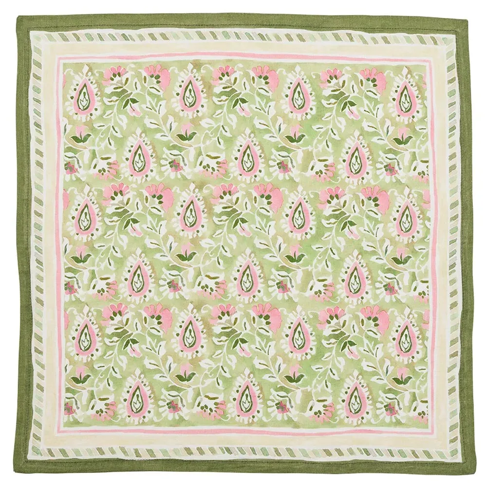 Mira Floral Linen Napkin Set of 4 - Green