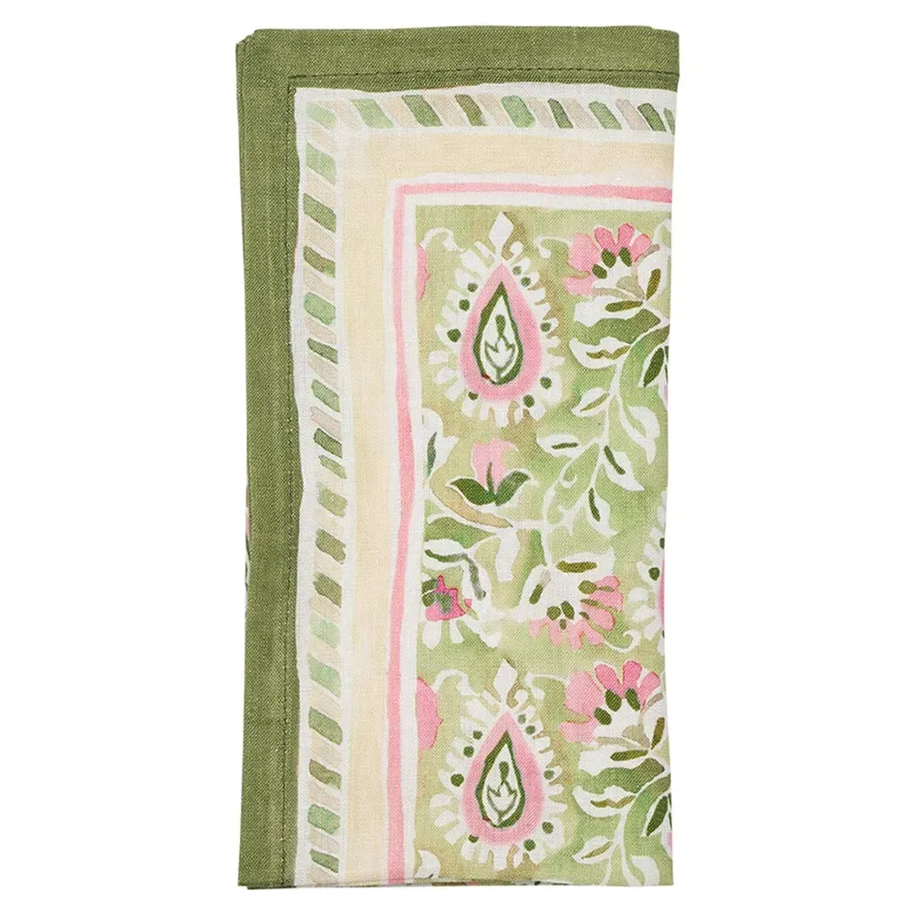 Mira Floral Linen Napkin Set of 4 - Green image