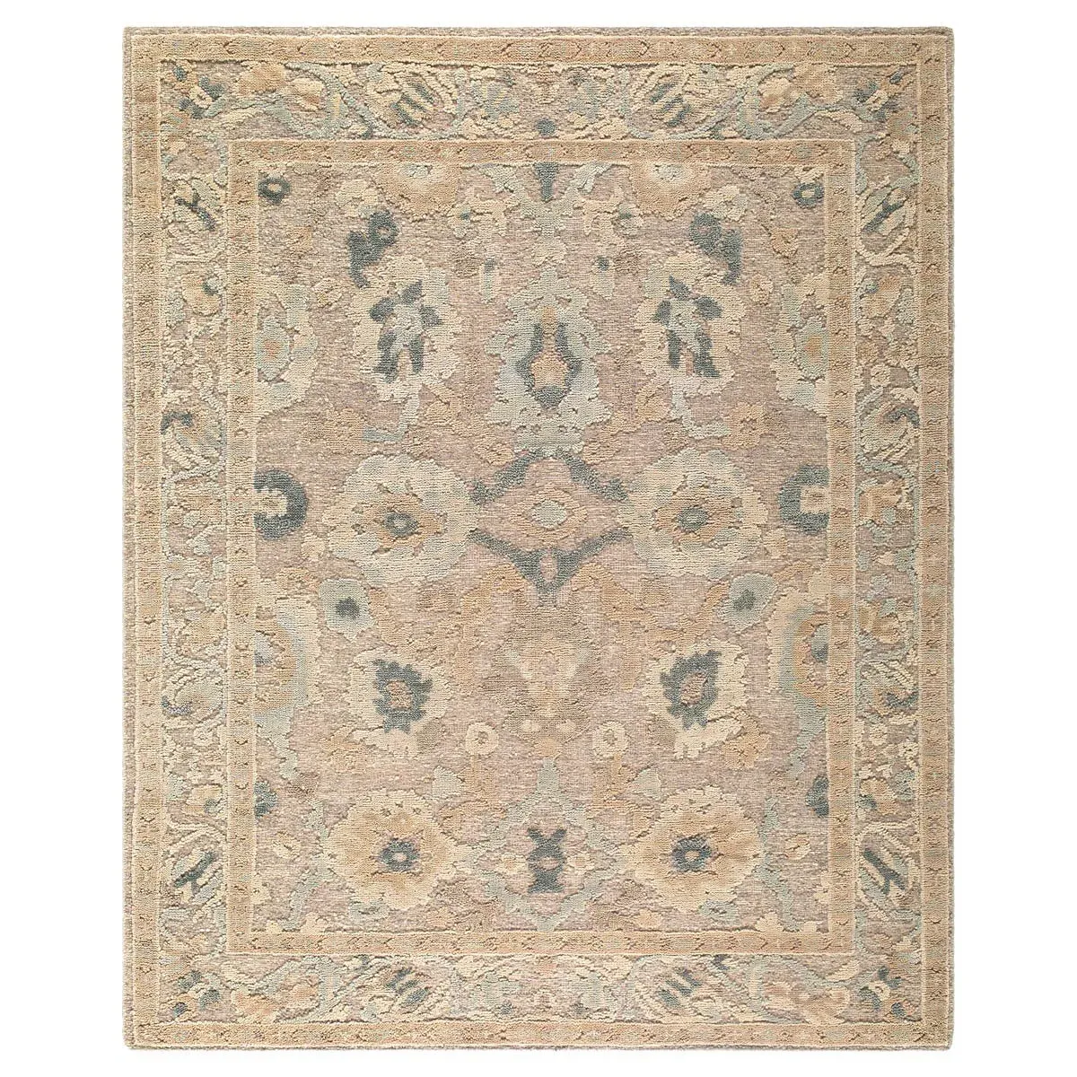 Mira Floral Patterned Hand Knotted Rug Sample - Beige, Wool image