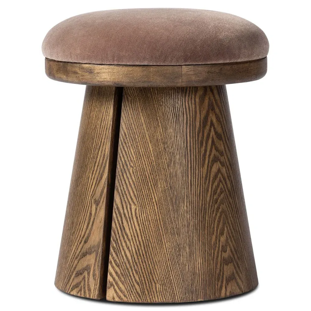 Mira Round Stool - Brown, Velvet