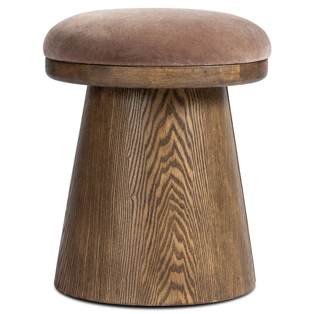 Mira Round Stool - Brown, Velvet