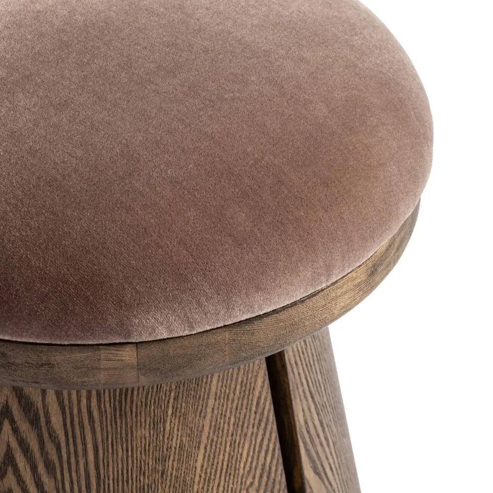 Mira Round Stool - Brown, Velvet