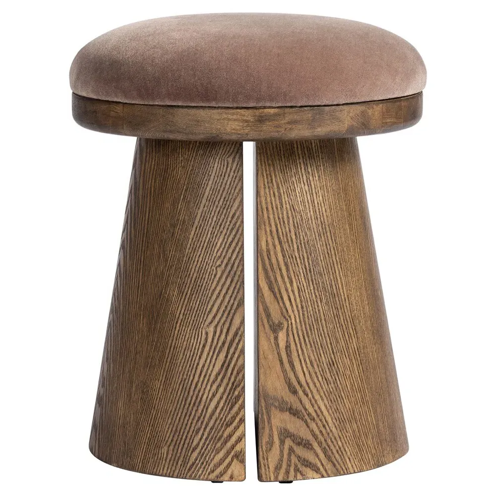 Mira Round Stool - Brown, Velvet image