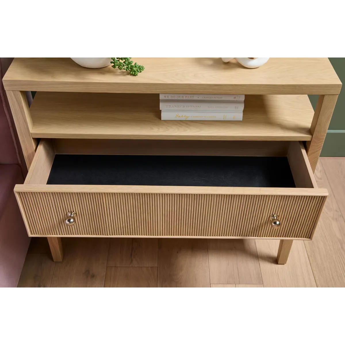 Mira Wide Nightstand - Brown, Oak