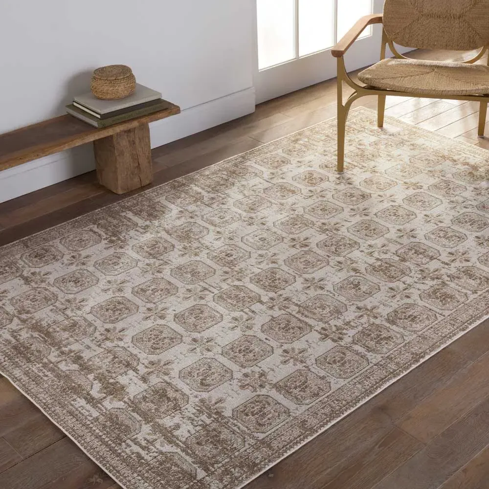 Mirabella Trellis Patterned Washable Rug - Beige, Polyester