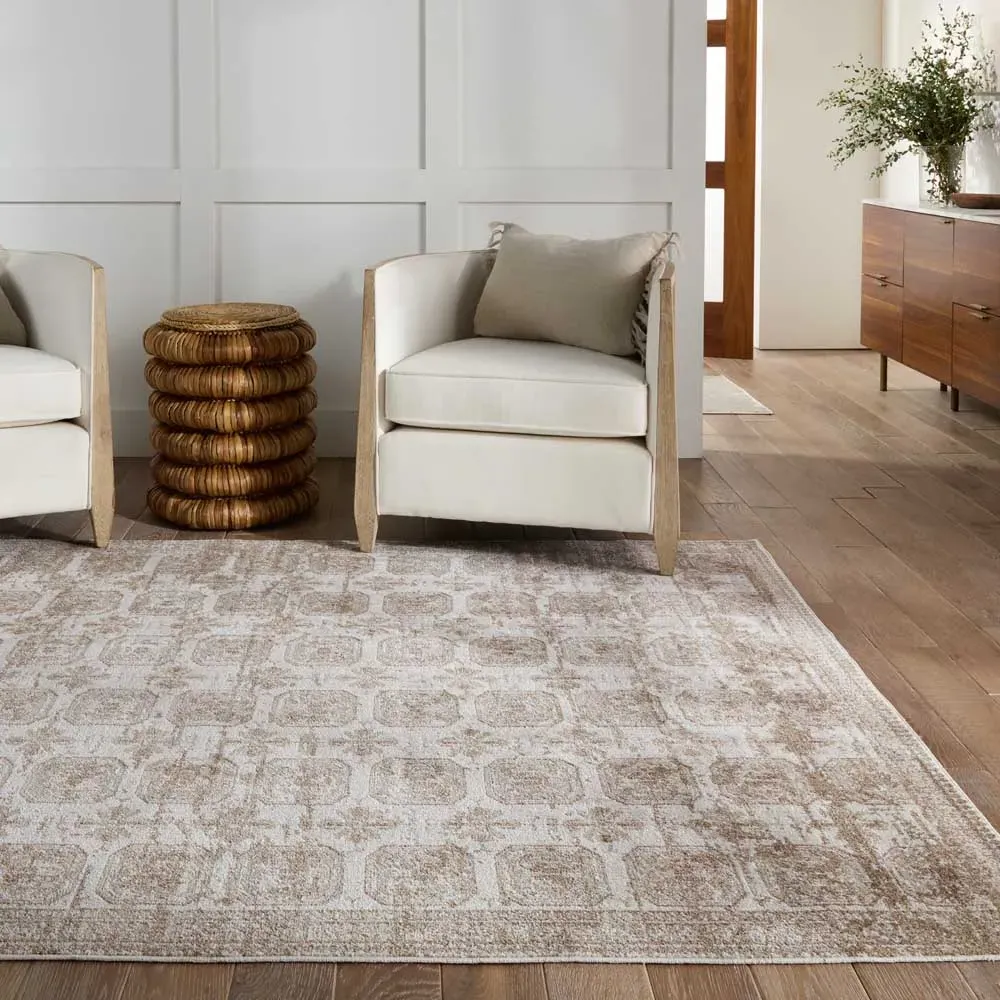 Mirabella Trellis Patterned Washable Rug - Beige, Polyester