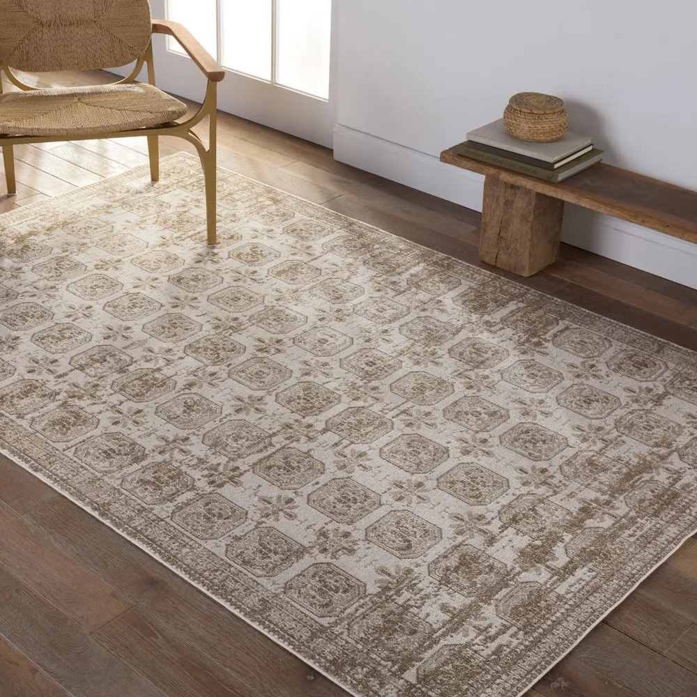 Mirabella Trellis Patterned Washable Rug Sample - Beige, Polyester
