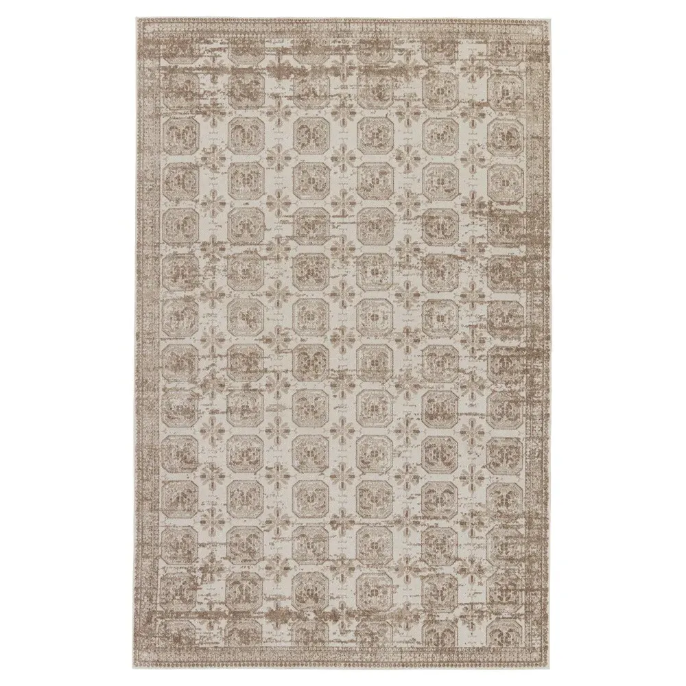 Mirabella Trellis Patterned Washable Rug Sample - Beige, Polyester image