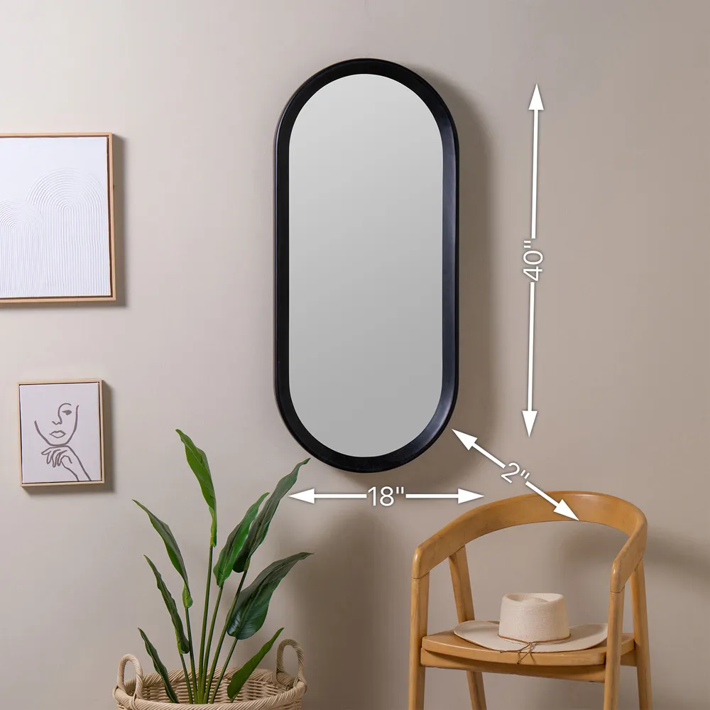 Mirah Oval Wall Mirror - Black, Mango Wood