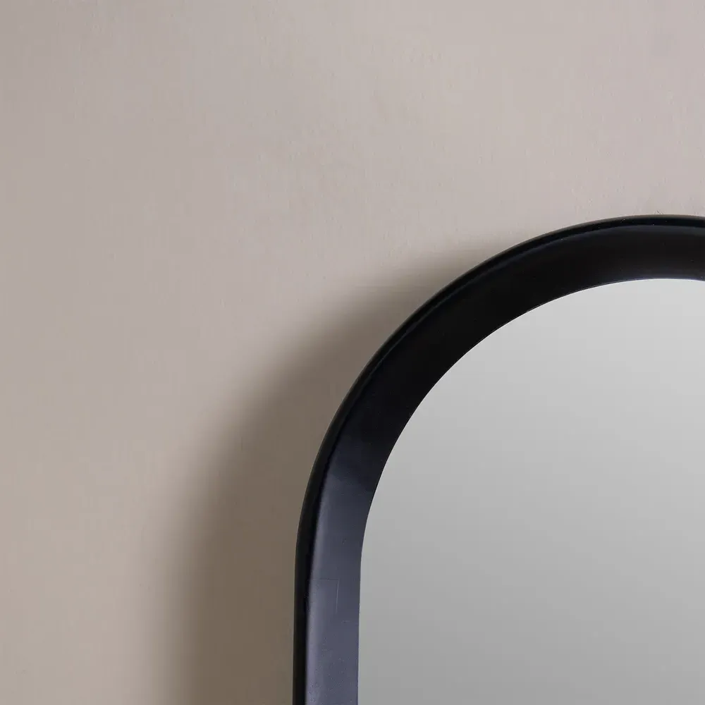 Mirah Oval Wall Mirror - Black, Mango Wood