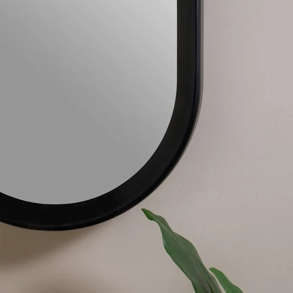 Mirah Oval Wall Mirror - Black, Mango Wood