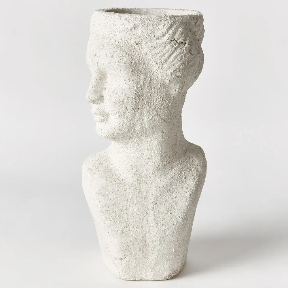 Miralyn Bust Outdoor Planter - White, Limestone
