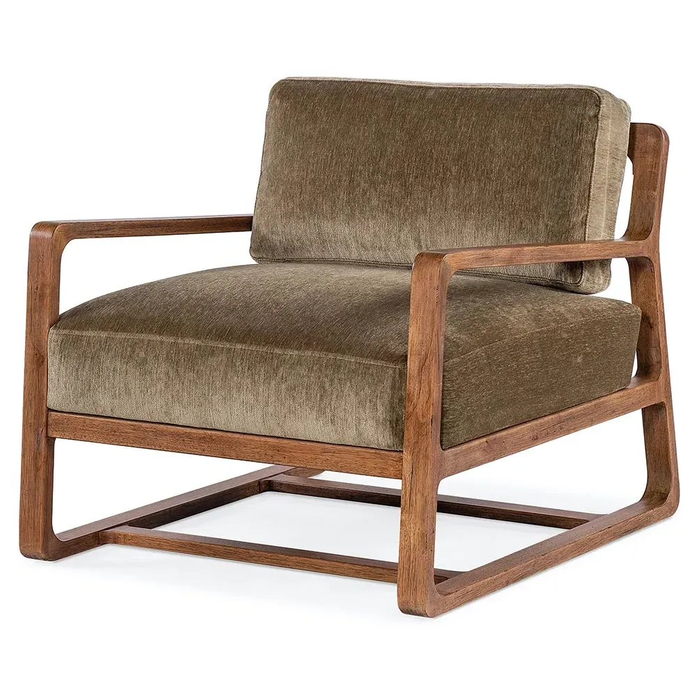 Miranda Upholstered Arm Chair - Sage Green, Brown Wood