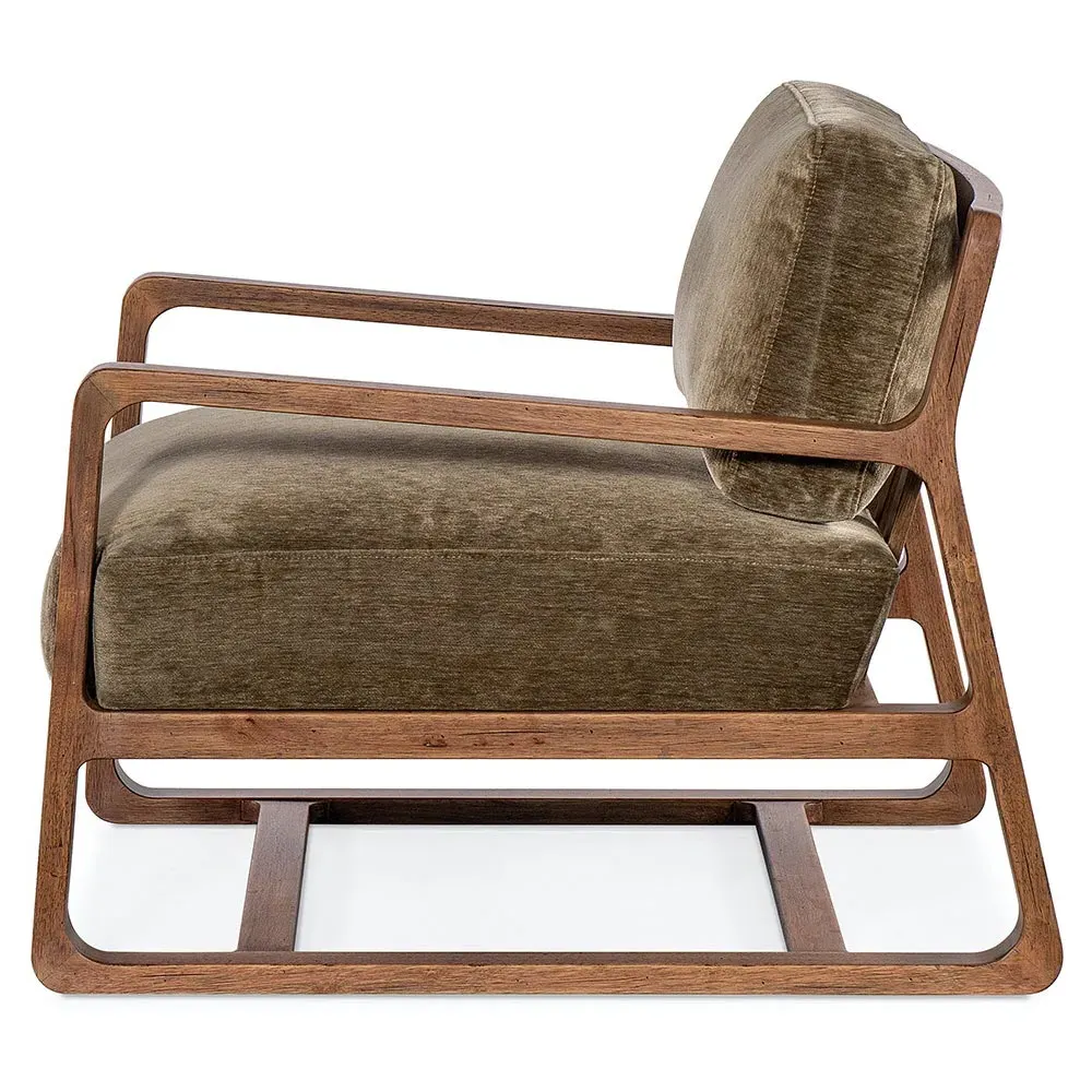 Miranda Upholstered Arm Chair - Sage Green, Brown Wood