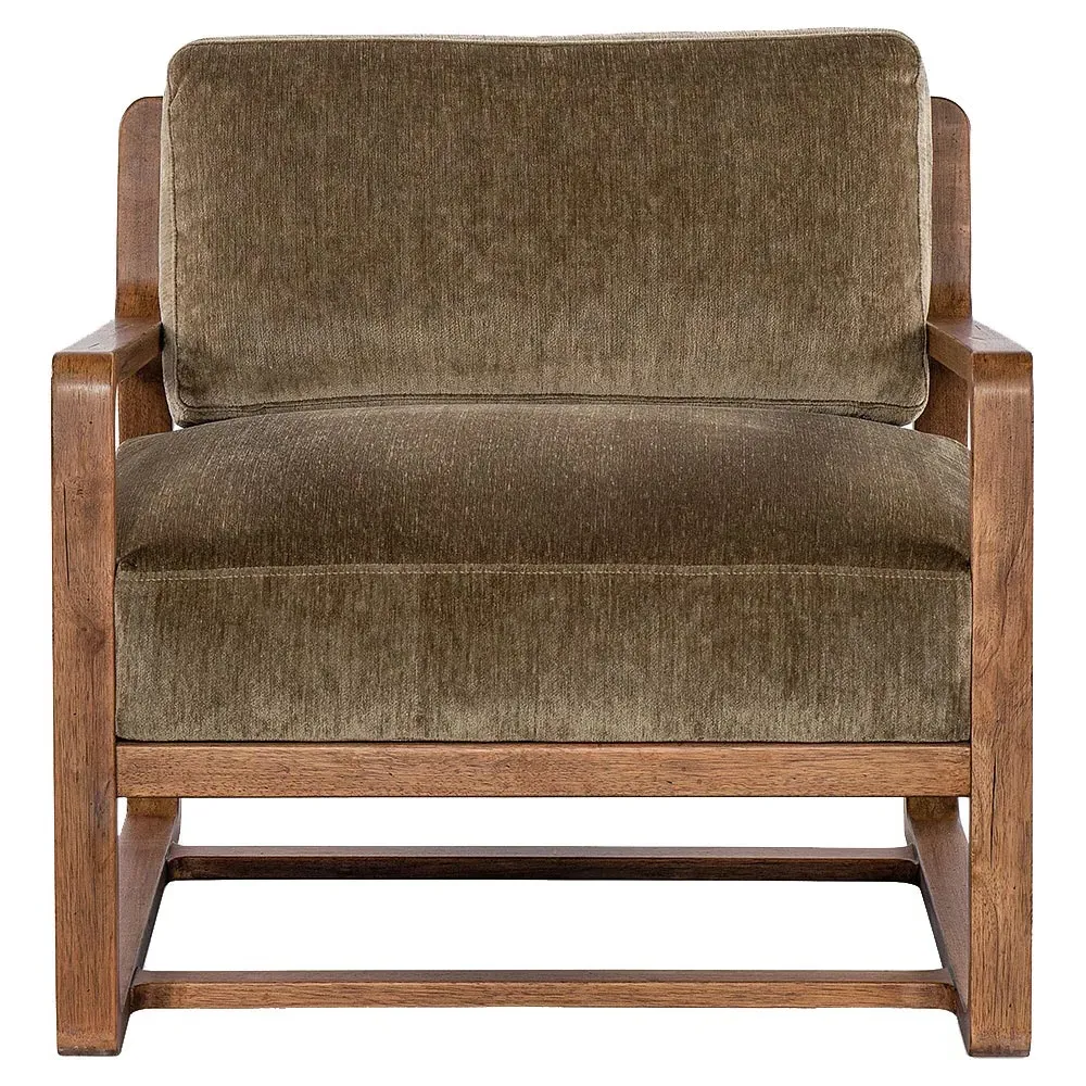 Miranda Upholstered Arm Chair - Sage Green, Brown Wood image