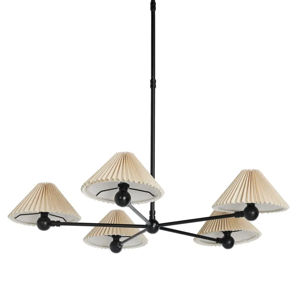 Mirelle Pleated Shade 5 Light Chandelier - Black, Iron