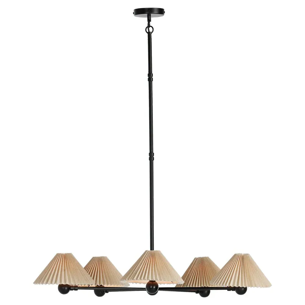 Mirelle Pleated Shade 5 Light Chandelier - Black, Iron