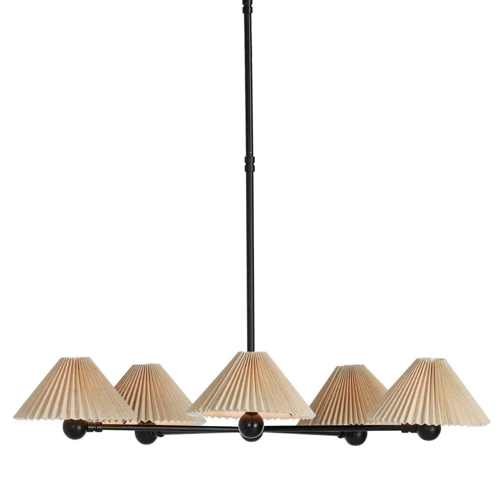Mirelle Pleated Shade 5 Light Chandelier - Black, Iron